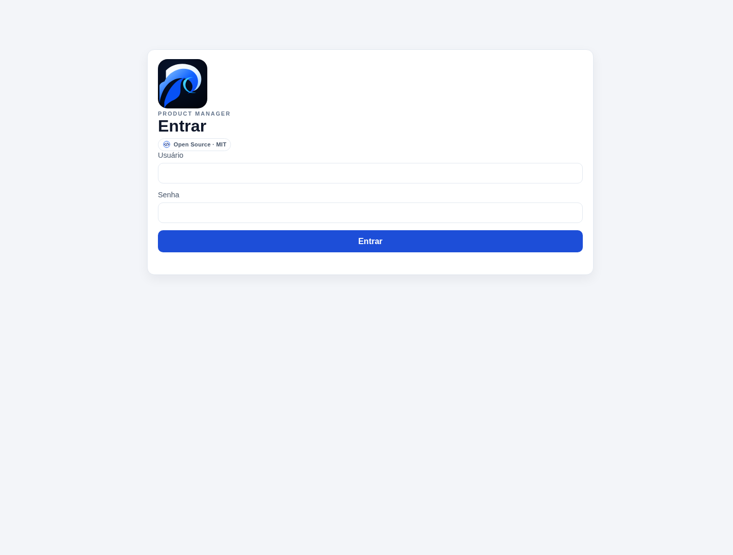 Tela de login do Product Manager